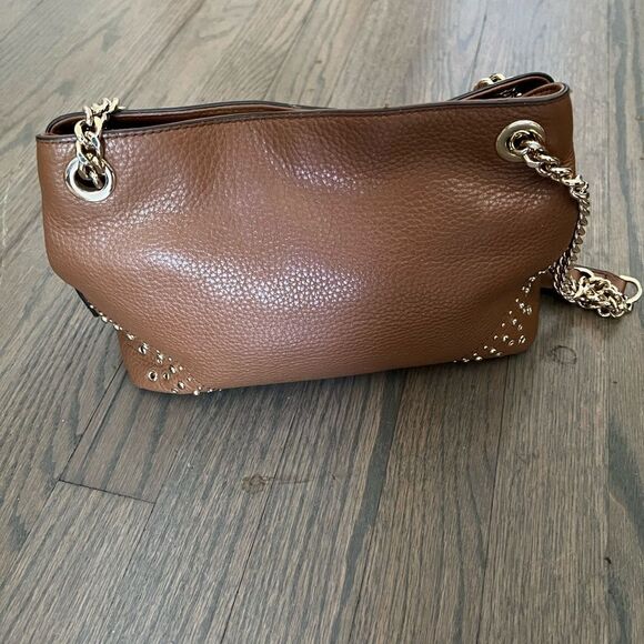 Michael Kors Saddle Brown Leather Gold Studded Chain Handbag - Picture 7 of 12